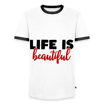 la vie est belle - T-shirt contrasté Homme - blanc/noir - Devant - AI Model Female 172 light (172cm) & AI Model Male 178 dark (178cm)