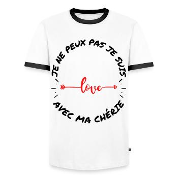 j peux pas je vois ma chérie tee shirt humour - T-shirt contrasté Homme - blanc/noir - Devant - AI Model Female 172 light (172cm) & AI Model Male 178 dark (178cm)