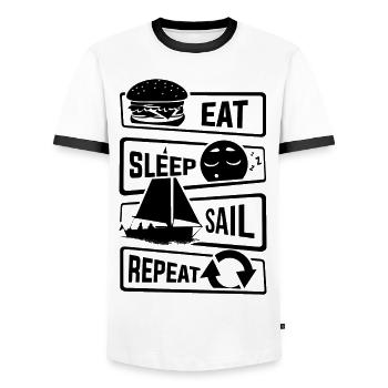 Eat Sleep Sail Repeat - sailing sailboat boat lake - Men's Ringer Shirt - white/black - Front - AI Model Female 172 light (172cm) & AI Model Male 178 dark (178cm)