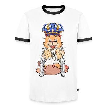 Fête roi chat sauvant fantasy verres de bière animal - T-shirt contrasté Homme - blanc/noir - Devant - AI Model Female 172 light (172cm) & AI Model Male 178 dark (178cm)