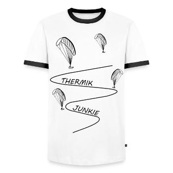 Gleitschirm Thermik Junkie - Männer Kontrast-T-Shirt - Weiß/Schwarz - Vorne - AI Model Female 172 light (172cm) & AI Model Male 178 dark (178cm)