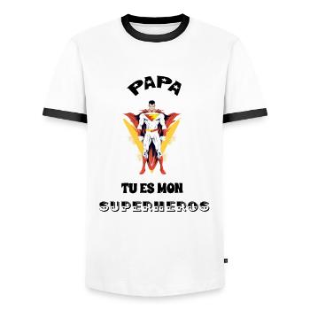 Papa mon superhéros - T-shirt contrasté Homme - blanc/noir - Devant - AI Model Female 172 light (172cm) & AI Model Male 178 dark (178cm)