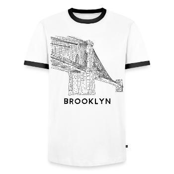 Brooklyn Bridge Hand Line Drawing New York design - Men's Ringer Shirt - white/black - Front - AI Model Female 172 light (172cm) & AI Model Male 178 dark (178cm)