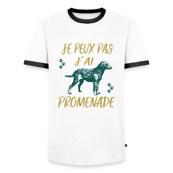 Hundeshirt • Ich gehe • Hundegeschenk - Männer Kontrast-T-Shirt - Weiß/Schwarz - Vorne - AI Model Female 172 light (172cm) & AI Model Male 178 dark (178cm)