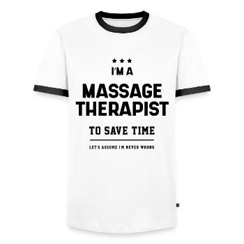 I am Massage Therapist - Massage Therapist Job Gif - Men's Ringer Shirt - white/black - Front - AI Model Female 172 light (172cm) & AI Model Male 178 dark (178cm)