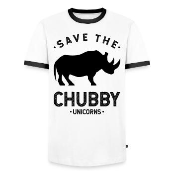 Save The Chubby Unicorns - Funny Quotes Gift - Men's Ringer Shirt - white/black - Front - AI Model Female 172 light (172cm) & AI Model Male 178 dark (178cm)
