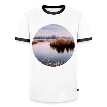 La nature en cercle - T-shirt contrasté Homme - blanc/noir - Devant - AI Model Female 172 light (172cm) & AI Model Male 178 dark (178cm)