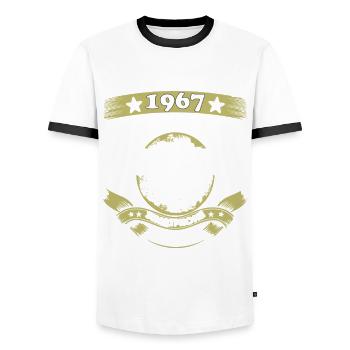Jahrgang 1967 - Männer Kontrast-T-Shirt - Weiß/Schwarz - Vorne - AI Model Female 172 light (172cm) & AI Model Male 178 dark (178cm)