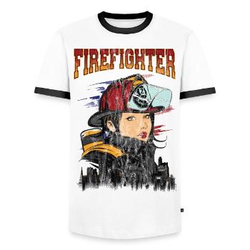 Jolie femme POMPIER - Sexy Firemen cadeau - T-shirt contrasté Homme - blanc/noir - Devant - AI Model Female 172 light (172cm) & AI Model Male 178 dark (178cm)