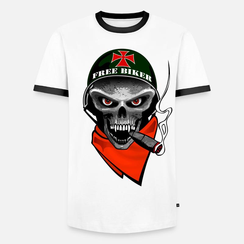 biker skull design - Men's Ringer Shirt - white/black