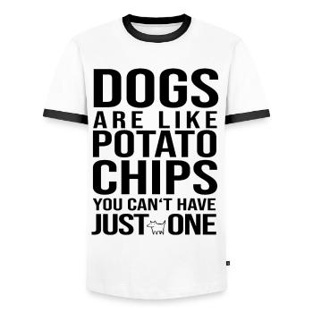 Hunde sind wie chips Hund Hündchen Hundefreund - Männer Kontrast-T-Shirt - Weiß/Schwarz - Vorne - AI Model Female 172 light (172cm) & AI Model Male 178 dark (178cm)
