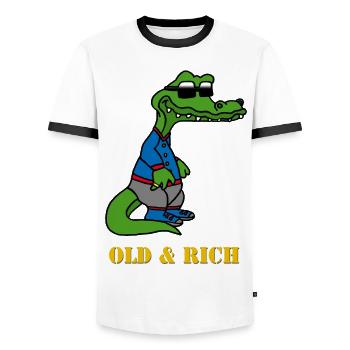 Money Krokodil, crocodile, alt, rich, sungalses - Männer Kontrast-T-Shirt - Weiß/Schwarz - Vorne - AI Model Female 172 light (172cm) & AI Model Male 178 dark (178cm)