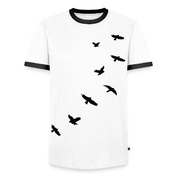 flying_birds_mapies - Männer Kontrast-T-Shirt - Weiß/Schwarz - Vorne - AI Model Female 172 light (172cm) & AI Model Male 178 dark (178cm)