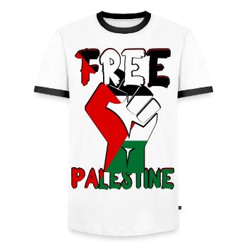 Free Palestine Victory - T-shirt contrasté Homme - blanc/noir - Devant - AI Model Female 172 light (172cm) & AI Model Male 178 dark (178cm)