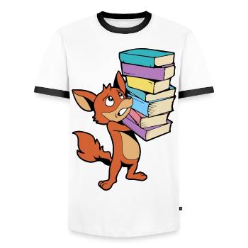 Cartoon Fuchs mit Bücherstapel - Bücherwurm - Männer Kontrast-T-Shirt - Weiß/Schwarz - Vorne - AI Model Female 172 light (172cm) & AI Model Male 178 dark (178cm)