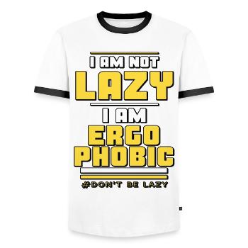 Ergophobic, not lazy. - Men's Ringer Shirt - white/black - Front - AI Model Female 172 light (172cm) & AI Model Male 178 dark (178cm)