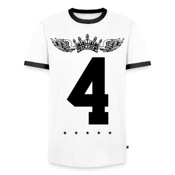 4 Number crown - Men's Ringer Shirt - white/black - Front - AI Model Female 172 light (172cm) & AI Model Male 178 dark (178cm)