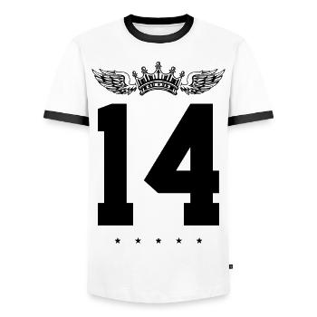 14 Couronne de numéros - T-shirt contrasté Homme - blanc/noir - Devant - AI Model Female 172 light (172cm) & AI Model Male 178 dark (178cm)