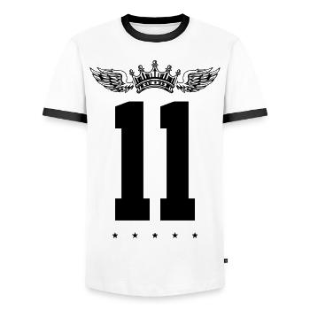 11 Number crown - Men's Ringer Shirt - white/black - Front - AI Model Female 172 light (172cm) & AI Model Male 178 dark (178cm)