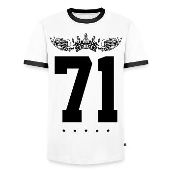 71 Zahl Krone - Männer Kontrast-T-Shirt - Weiß/Schwarz - Vorne - AI Model Female 172 light (172cm) & AI Model Male 178 dark (178cm)