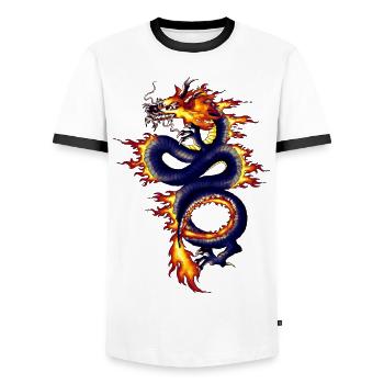 Chinesischer Drache Blau mit Feuer - Männer Kontrast-T-Shirt - Weiß/Schwarz - Vorne - AI Model Female 172 light (172cm) & AI Model Male 178 dark (178cm)