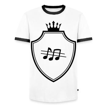 Musik Noten Wappen - Männer Kontrast-T-Shirt - Weiß/Schwarz - Vorne - AI Model Female 172 light (172cm) & AI Model Male 178 dark (178cm)