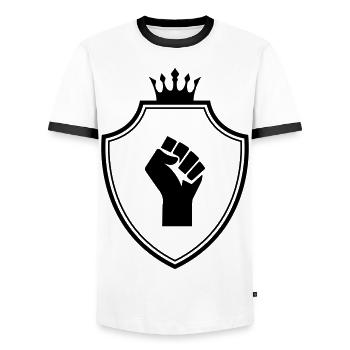 Armoiries de la main - T-shirt contrasté Homme - blanc/noir - Devant - AI Model Female 172 light (172cm) & AI Model Male 178 dark (178cm)