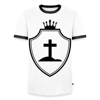 Cross Coat of arms - Men's Ringer Shirt - white/black - Front - AI Model Female 172 light (172cm) & AI Model Male 178 dark (178cm)