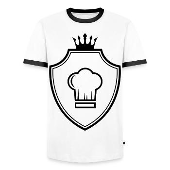 Armoiries du chapeau de chef Koch - T-shirt contrasté Homme - blanc/noir - Devant - AI Model Female 172 light (172cm) & AI Model Male 178 dark (178cm)