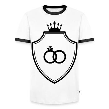 Anneaux de mariage Bague Armoiries Mariage - T-shirt contrasté Homme - blanc/noir - Devant - AI Model Female 172 light (172cm) & AI Model Male 178 dark (178cm)