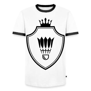 Armoiries du badminton - T-shirt contrasté Homme - blanc/noir - Devant - AI Model Female 172 light (172cm) & AI Model Male 178 dark (178cm)
