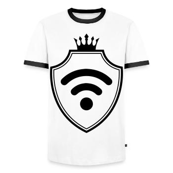Wi-Fi Internet Coat of Arms - Men's Ringer Shirt - white/black - Front - AI Model Female 172 light (172cm) & AI Model Male 178 dark (178cm)