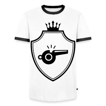 Trillerpfeife Pfeife Wappen - Männer Kontrast-T-Shirt - Weiß/Schwarz - Vorne - AI Model Female 172 light (172cm) & AI Model Male 178 dark (178cm)