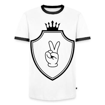 Peace Hand Comic Wappen - Männer Kontrast-T-Shirt - Weiß/Schwarz - Vorne - AI Model Female 172 light (172cm) & AI Model Male 178 dark (178cm)