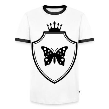 Schmetterling Wappen Symbol - Männer Kontrast-T-Shirt - Weiß/Schwarz - Vorne - AI Model Female 172 light (172cm) & AI Model Male 178 dark (178cm)