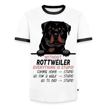 Ohne Rotweiler ist alles doof - Männer Kontrast-T-Shirt - Weiß/Schwarz - Vorne - AI Model Female 172 light (172cm) & AI Model Male 178 dark (178cm)