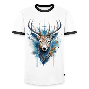 deer, deer, antler, animal, nature, forest, wilderness, mountains - Men's Ringer Shirt - white/black - Front - AI Model Female 172 light (172cm) & AI Model Male 178 dark (178cm)