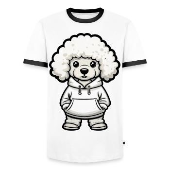 Caniche chien drôle - T-shirt contrasté Homme - blanc/noir - Devant - AI Model Female 172 light (172cm) & AI Model Male 178 dark (178cm)