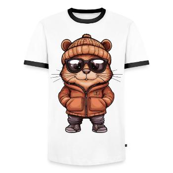 Biber Cool Comic - Männer Kontrast-T-Shirt - Weiß/Schwarz - Vorne - AI Model Female 172 light (172cm) & AI Model Male 178 dark (178cm)