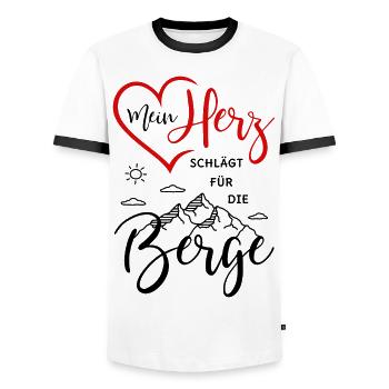 Mein Herz schlägt für die Berge - Männer Kontrast-T-Shirt - Weiß/Schwarz - Vorne - AI Model Female 172 light (172cm) & AI Model Male 178 dark (178cm)