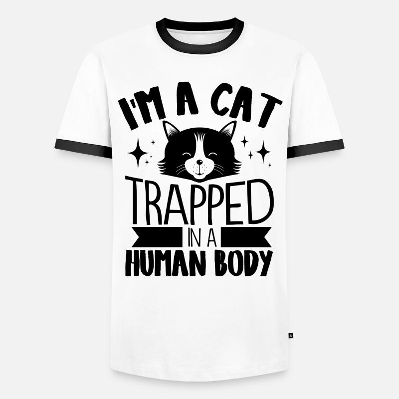 Katze - Männer Kontrast-T-Shirt - Weiß/Schwarz
