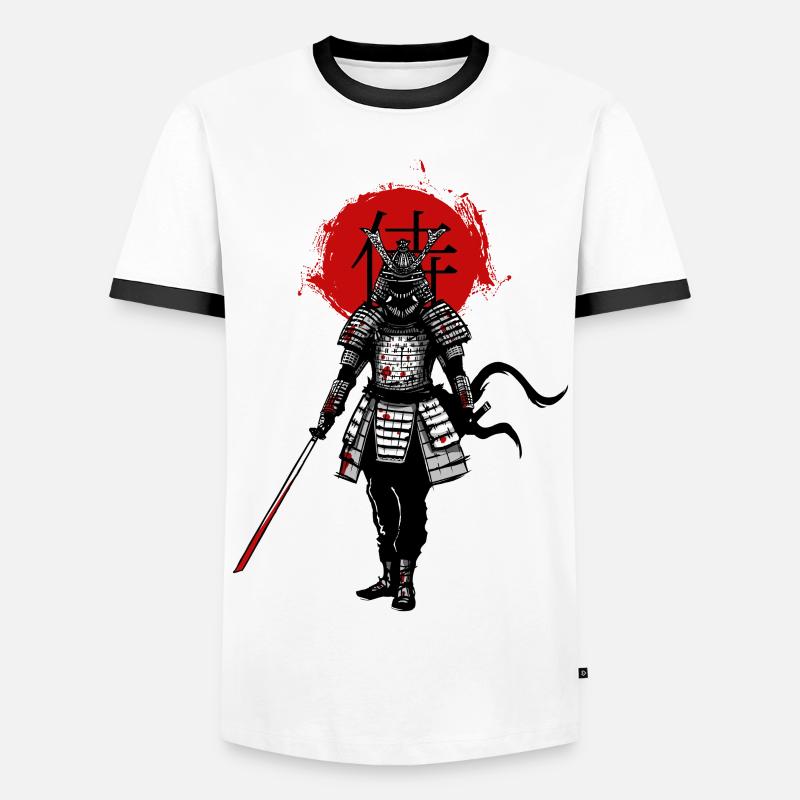 Samurai on a red background - Men's Ringer Shirt - white/black