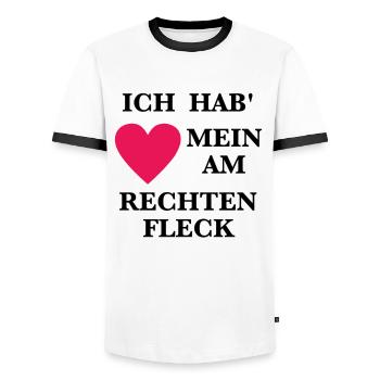 Herz am Rechten Fleck - Männer Kontrast-T-Shirt - Weiß/Schwarz - Vorne - AI Model Female 172 light (172cm) & AI Model Male 178 dark (178cm)