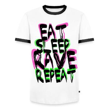 Rave Repeat - Männer Kontrast-T-Shirt - Weiß/Schwarz - Vorne - AI Model Female 172 light (172cm) & AI Model Male 178 dark (178cm)