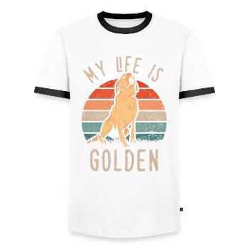 Golden Retriever - My life is golden - Chien - T-shirt contrasté Homme - blanc/noir - Devant - AI Model Female 172 light (172cm) & AI Model Male 178 dark (178cm)