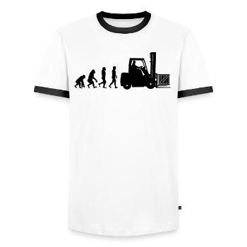 Evolution of a forklift driver - Men's Ringer Shirt - white/black - Front - AI Model Female 172 light (172cm) & AI Model Male 178 dark (178cm)