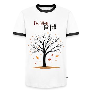 Kahler Baum „Herbstverliebt“ Humor - Männer Kontrast-T-Shirt - Weiß/Schwarz - Vorne - AI Model Female 172 light (172cm) & AI Model Male 178 dark (178cm)