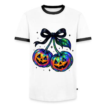 Iridescent Cherry Pumpkins, Halloween Pumpkins - Men's Ringer Shirt - white/black - Front - AI Model Female 172 light (172cm) & AI Model Male 178 dark (178cm)