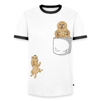 Goldendoodle moelleux en poche - Funny Dog Design - T-shirt contrasté Homme - blanc/noir - Devant - AI Model Female 172 light (172cm) & AI Model Male 178 dark (178cm)
