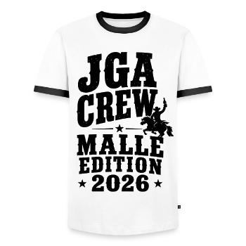 BACHELOR PARTY CREW MALLE WESTERN EDITION 2026 - Men's Ringer Shirt - white/black - Front - AI Model Female 172 light (172cm) & AI Model Male 178 dark (178cm)
